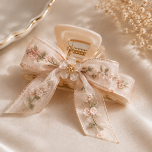 Floral Ribbon Bow Clip